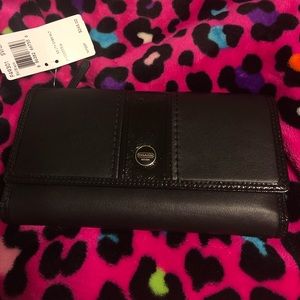 NWT large black leather coach wallet